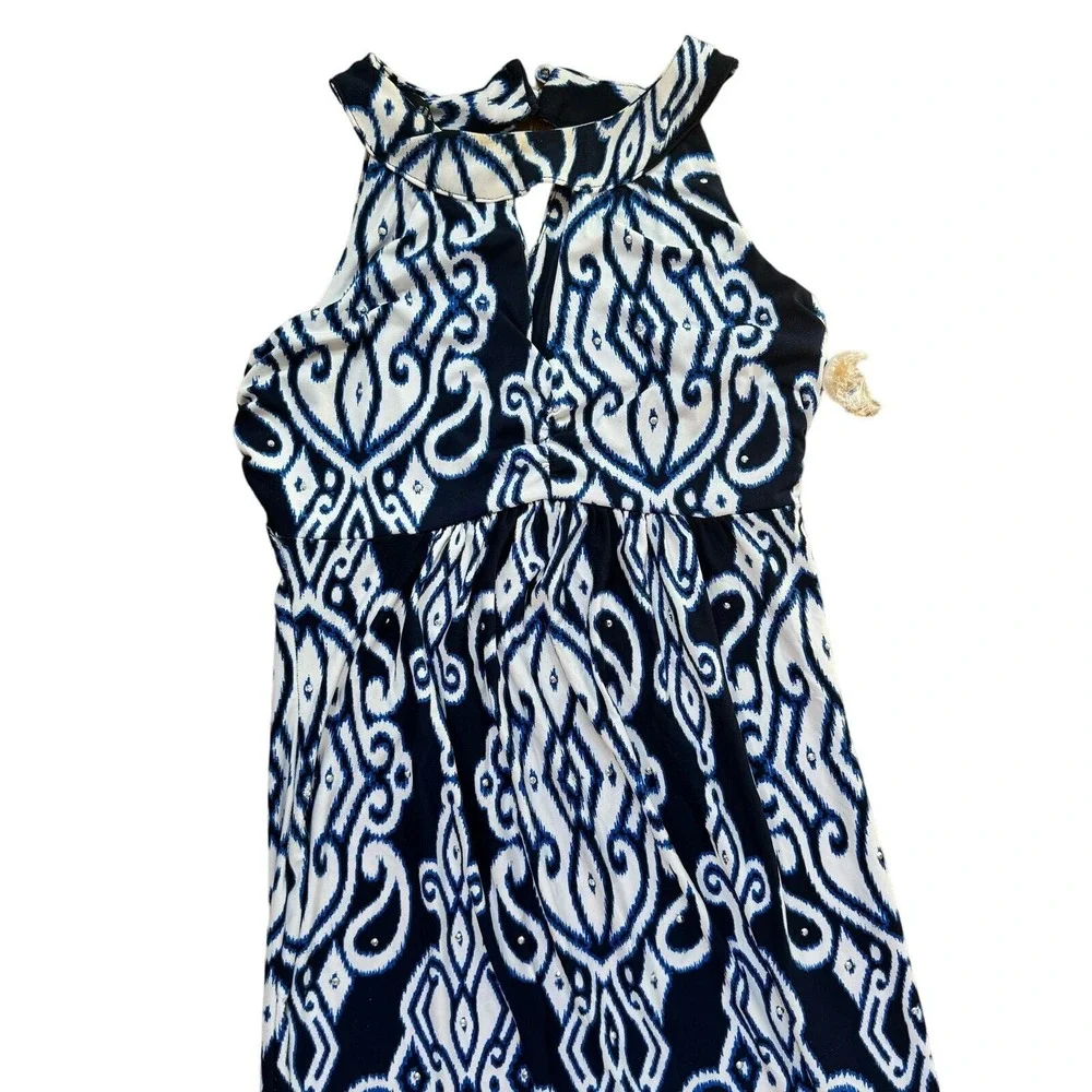 INC international Concepts Women Blue and White Halter Embellished Maxi Dress MD